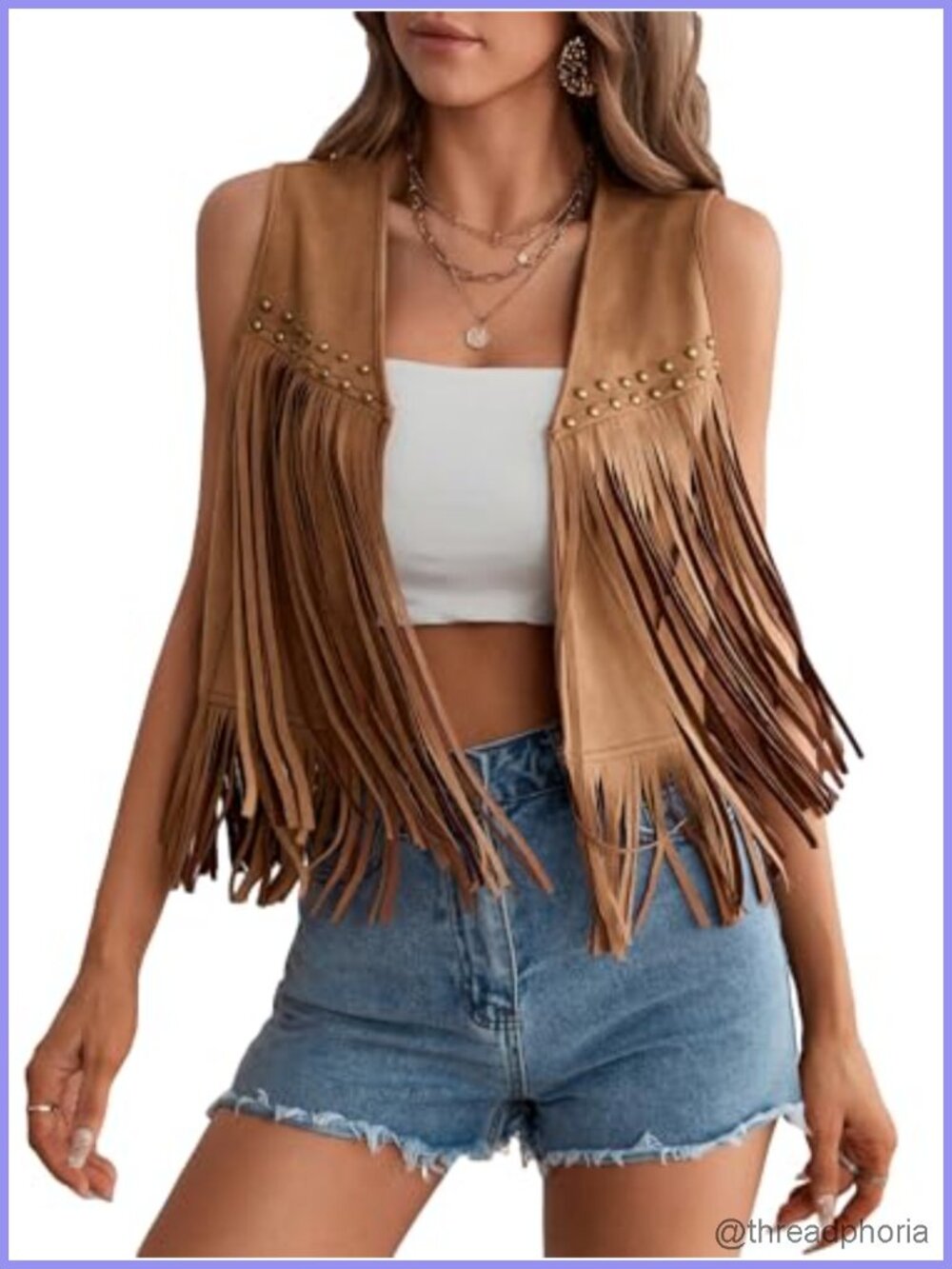 Faux Suede Fringe Vest Jacket Women Western Cowgirl Concert Outfit